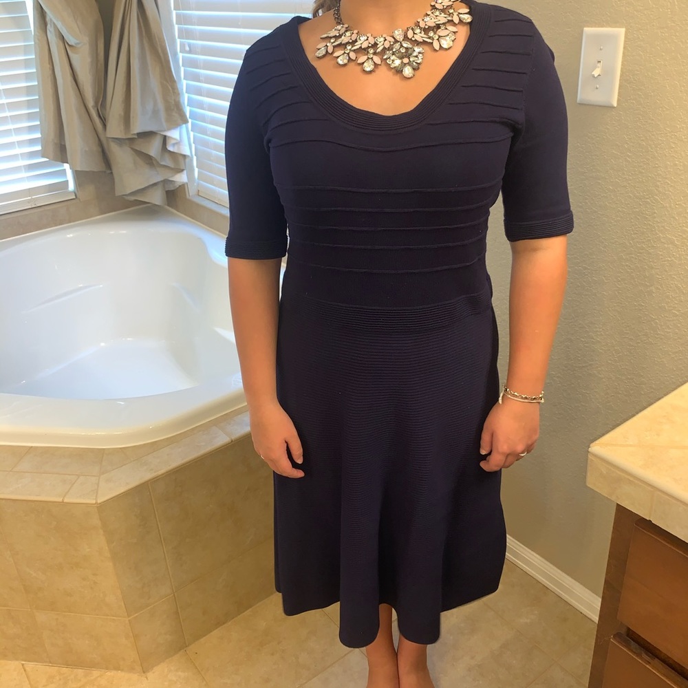 Navy elbow sleeve sweater dress